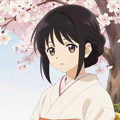 Black-Haired Anime Girl in Kimono