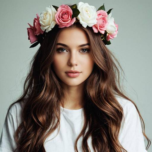 Girl with Realistic Flower Crown Portrait