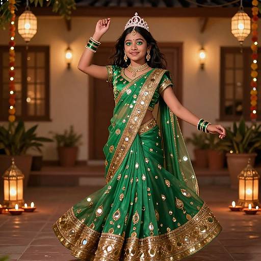 Radiant Girl Dancing in Diwali Saree