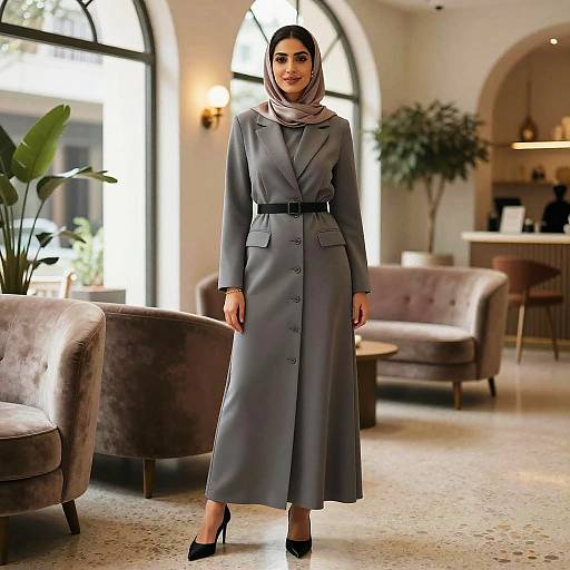 Elegant Hijab Fashion in Boutique Lobby