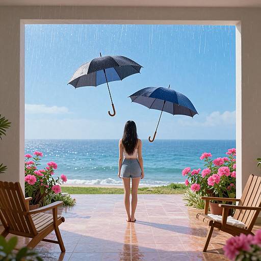 Surreal Indoor Rain Coastal Scene