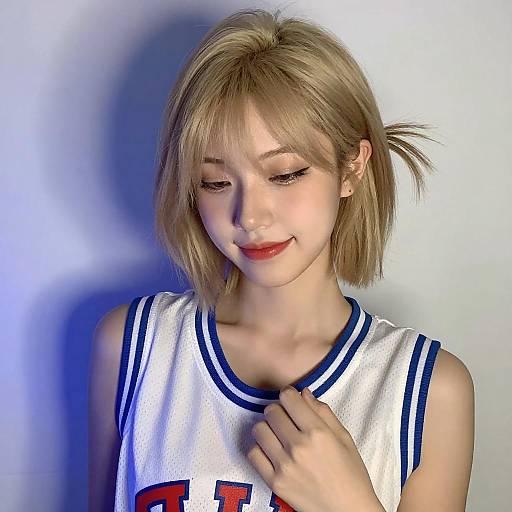 Blonde Woman in Basketball Tank Top