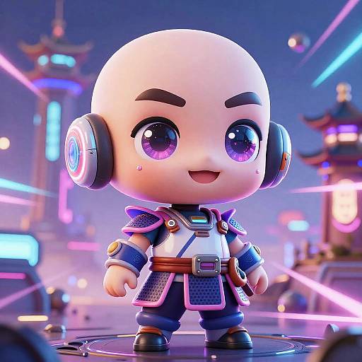 Cheerful Chibi Cyberpunk Samurai