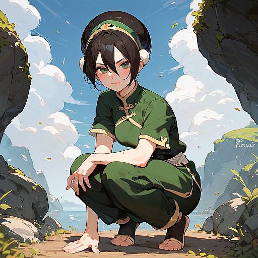 Smug Toph Squatting Outdoors Portrait