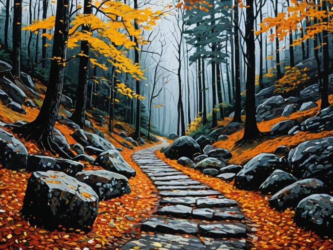 Serene Forest Path in Autumn Colors