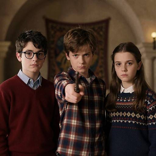 Three Children in a Dimly Lit Setting