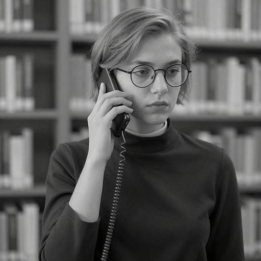Monochrome Library Portrait with Braided Phone