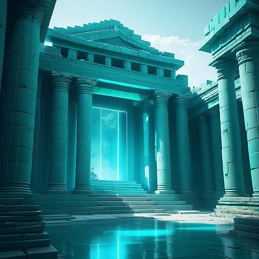 Ancient Temple Ruins with Teal Aura