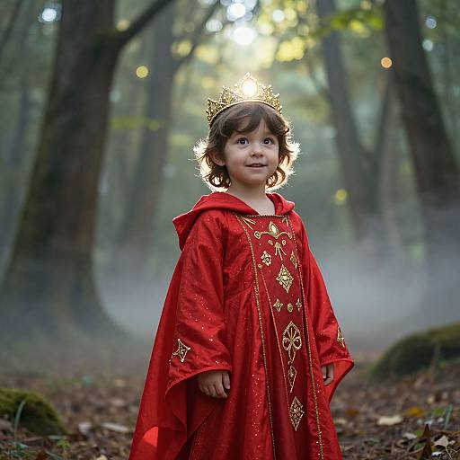 Child in Enchanted Forest with Crown