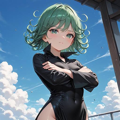 Unamused Girl in Black Dress