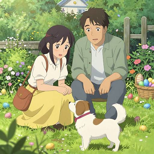 Couple and Dog Easter Egg Hunt