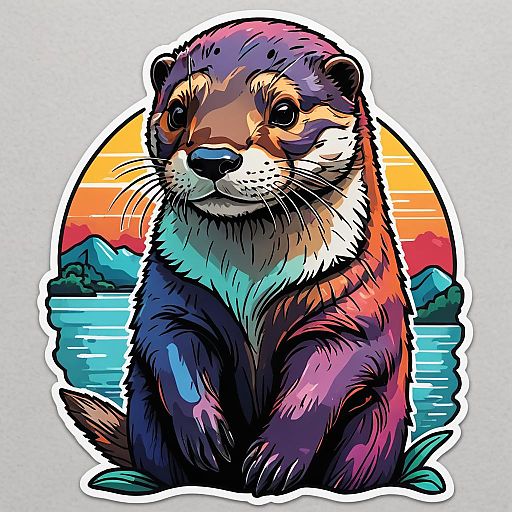 Vibrant Retro Otter Sticker Design