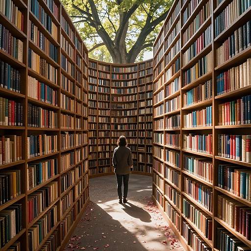 Solitary Figure in Enchanted Library