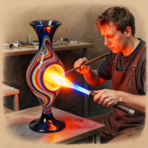 Glassblower Shaping Molten Vase