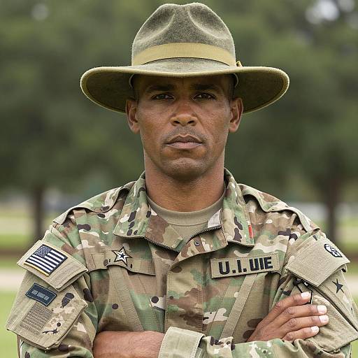 Serious Soldier in Camouflage Uniform
