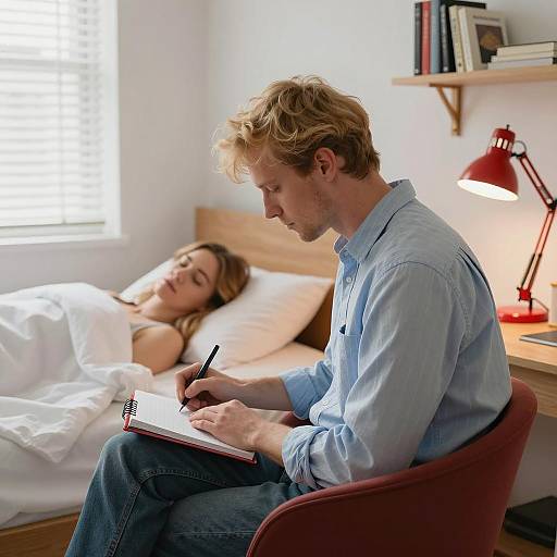 Cozy Room Scene with Writing Man