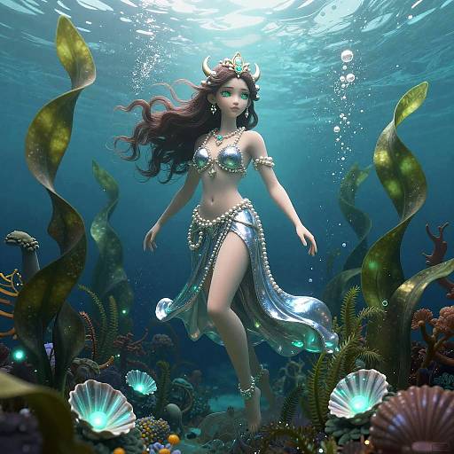 Enigmatic Underwater Sorceress 3D Render