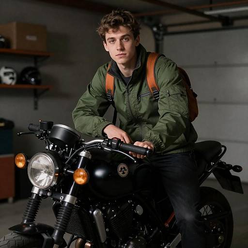 Moody Garage Shot of a Young Biker
