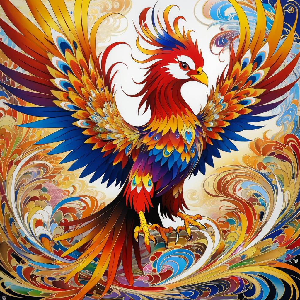 Majestic Phoenix in Murakami's Style