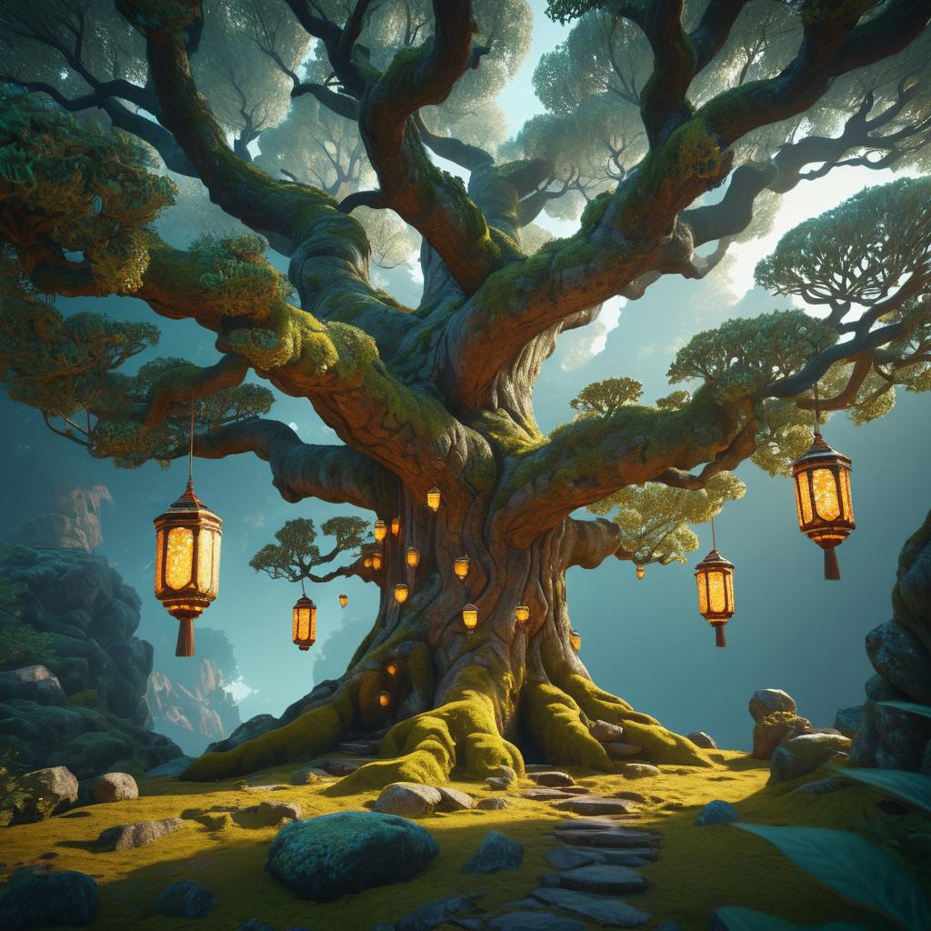 Majestic Ancient Tree in Fantasy Scene