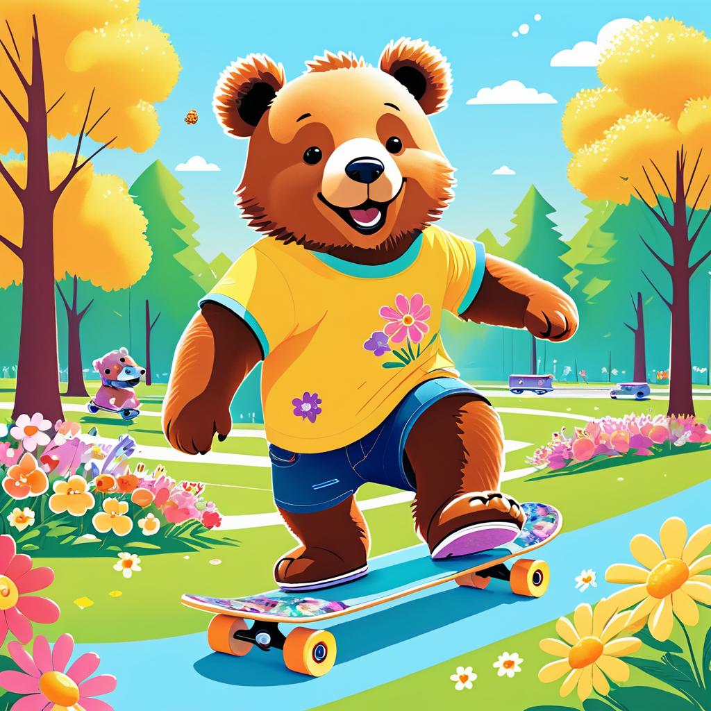 Playful Bear Skateboarding in a Park