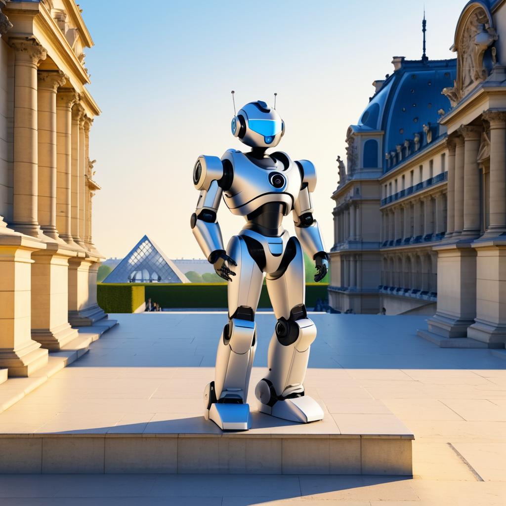 Curious Robot at Louvre Museum Steps