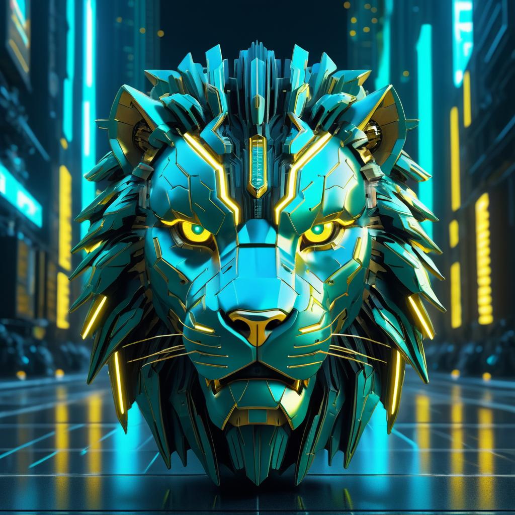 Cinematic Mechanical Lion in Cyberpunk City