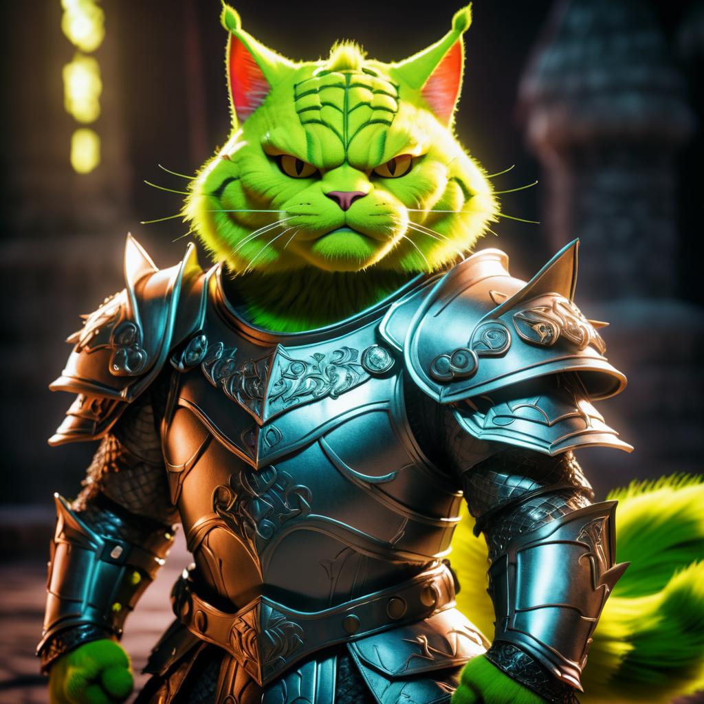 Fierce Warrior Cat in Shrek Armor