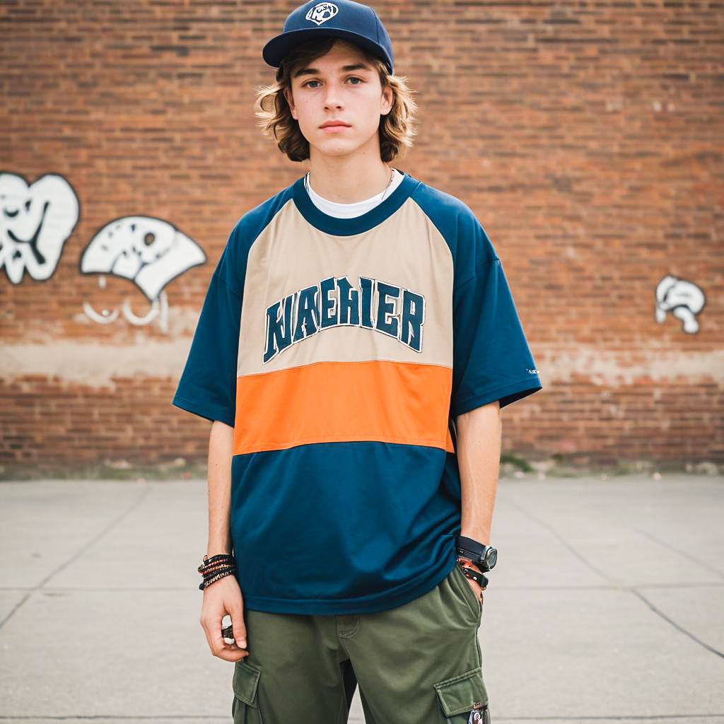 Urban Skateboarder in Classic Baseball Jersey