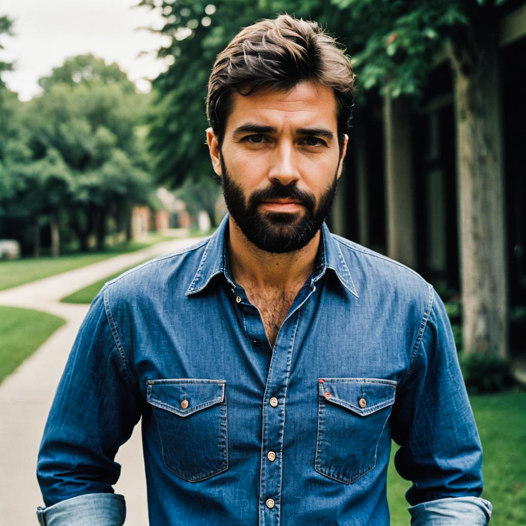 Stylish Bearded Man in Denim Shirt