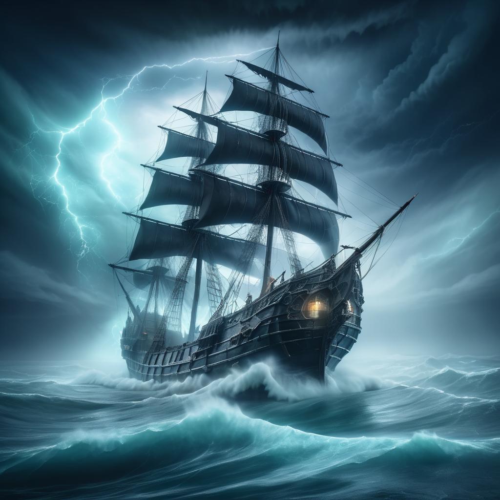 Ethereal Ghost Ship in Stormy Seas