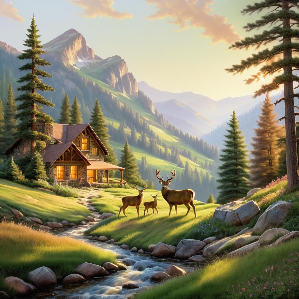 Tranquil Mountain Meadow with Deer