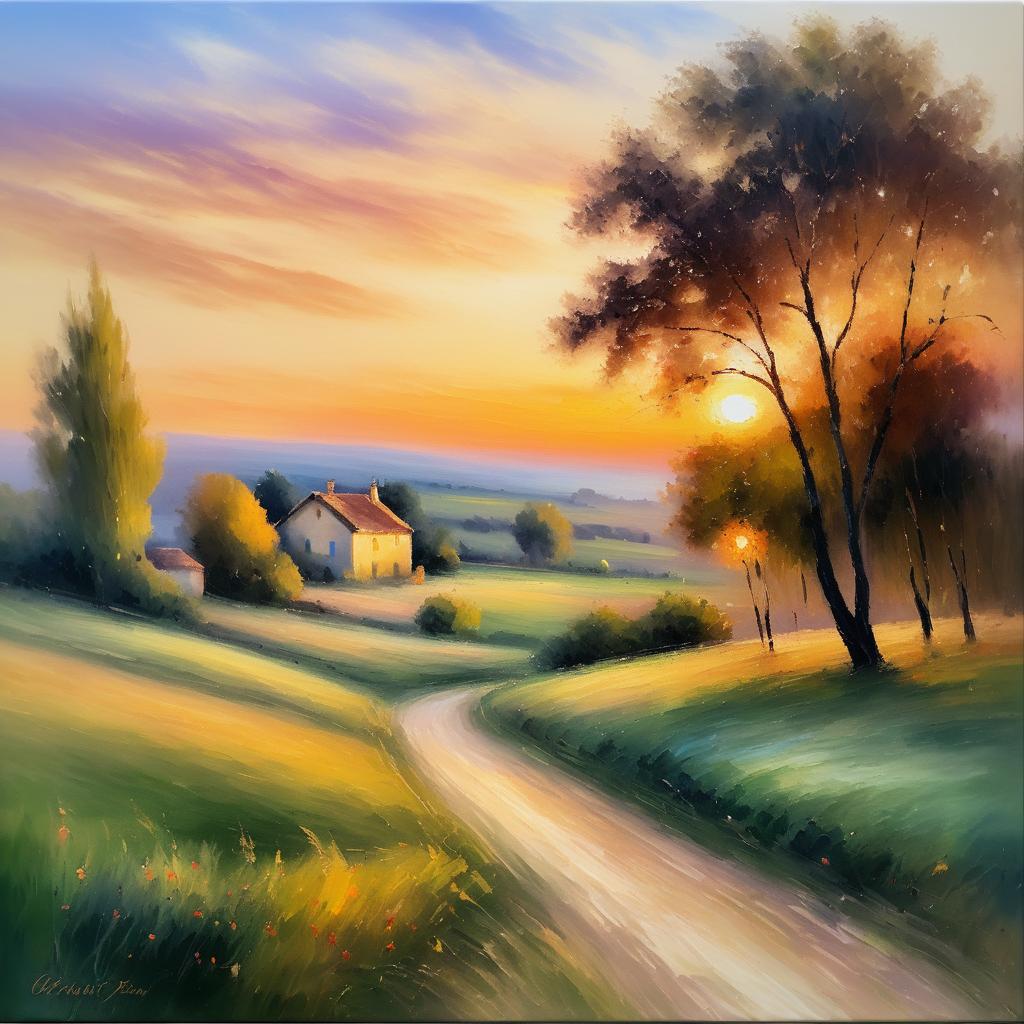 Dusk Impressionism in French Countryside