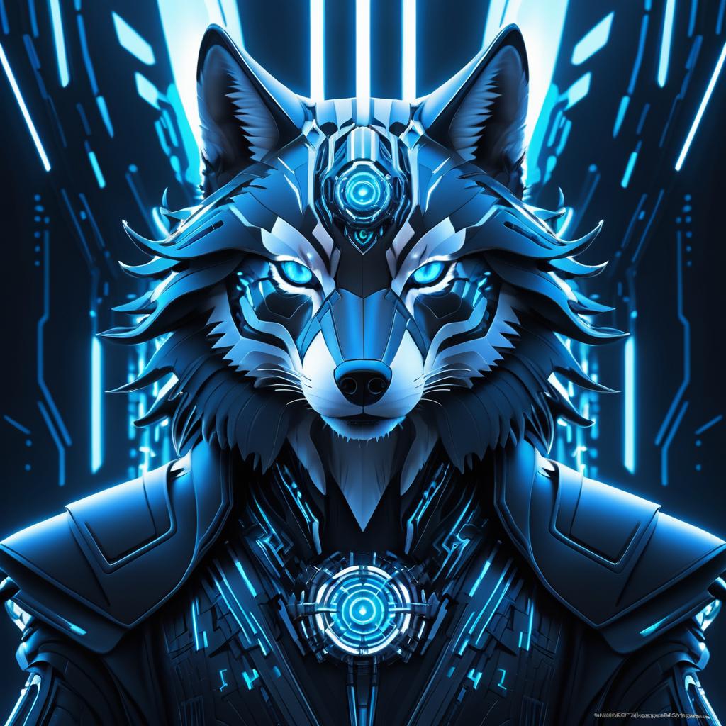 Elegant Cybernetic Wolf Portrait in Sci-Fi Style