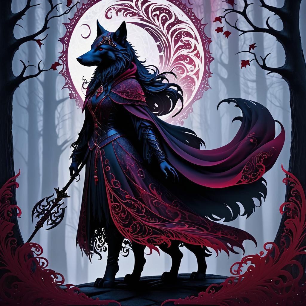 Mystical Crimson Wolf in Enchanted Forest