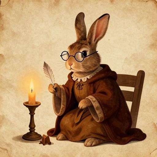 Medieval Rabbit Scholar Illustration