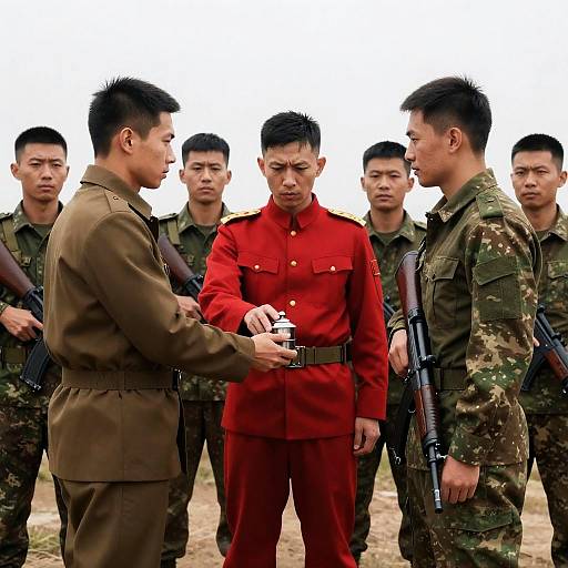 Dynamic Military Scene with Central Focus