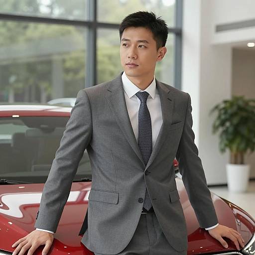 Stylish Man Posing with a Red Car