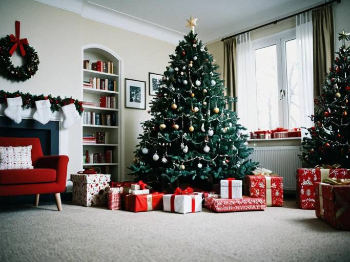 Festive Christmas Tree Living Room Scene