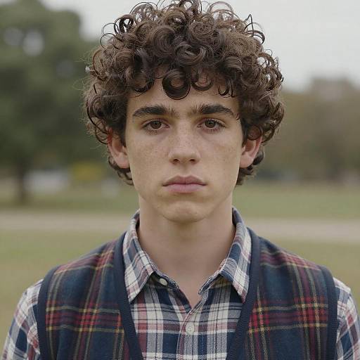 Serious Young Man in Outdoor Plaid