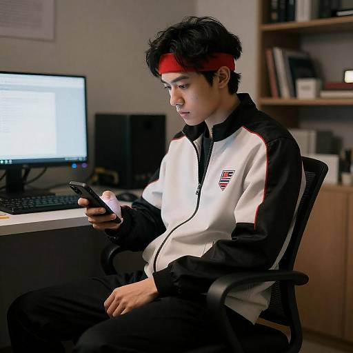 Man in Dim Office with Smartphone