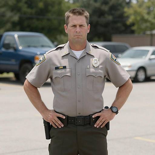 Sunlit Police Officer in Parking Lot