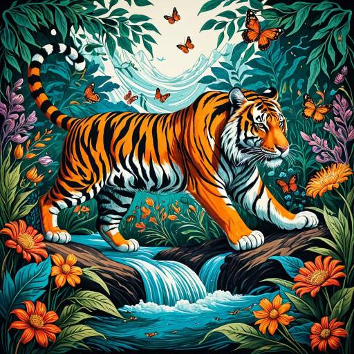 Surreal Vibrant Tiger in Fantasy Jungle