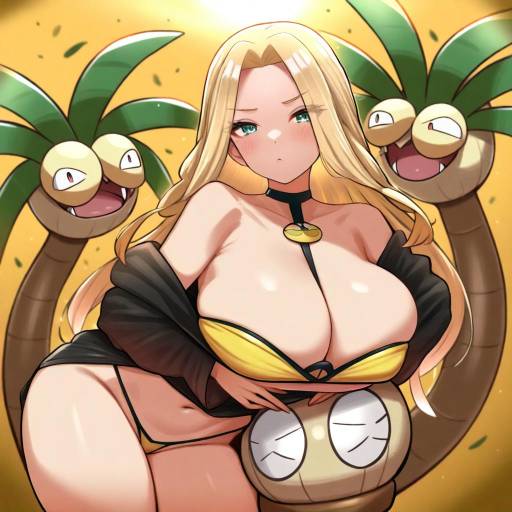 Illustration of Alolan exeggutor, pokemon in the style of Tomajiyama