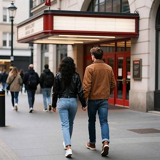 Diverse Couple Strolling in Urban Scene