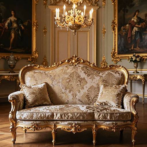 Elegant Baroque Sofa with Gilded Frames