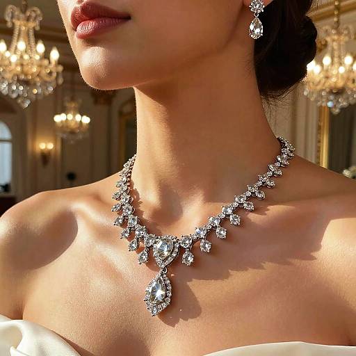 Elegant Woman's Diamond Necklace Close-Up