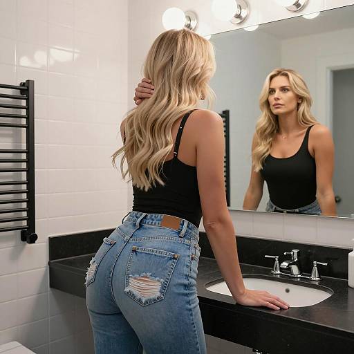 Stylish Bathroom Reflection of a Blonde Woman