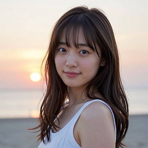 Smiling Japanese Model at Sunset