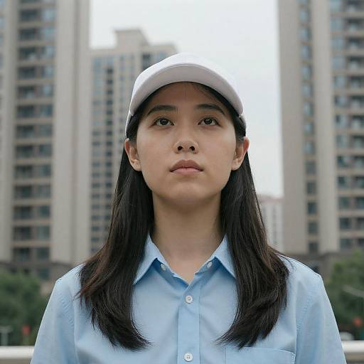 Urban Portrait of Asian Woman in Blue